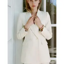 ダブルブレスト翻領長袖スーツジャケット【ステッチ装飾・カジュアルハイウエストパンツ】（セットアップ対応）