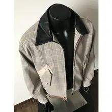 千鳥格デザインのハーネスジャケット【レトロスタイル・レザーカラー・メンズ用】