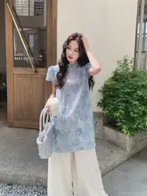 青色刺繍入り新中式国風ウェア【女性用・初夏にぴったり・魅力的な2点セット】（セットアップ対応）