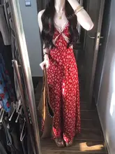 レース切り替えのフラワープリントワンピース【レトロスタイル・秋用・タンクトップ・体型カバー】