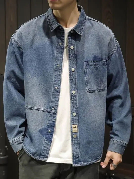 春秋用洗い加工デニムジャケット【メンズ・ブカシルエット・工装デザイン・ヴィンテージ風】