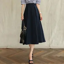高腰Aライン傘型スカート【軽やかでドレープ感・フレンチスタイル・夏用】