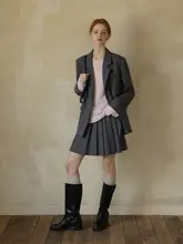 通勤用 蝶グレーのワイドフィットスーツジャケット【春用・ミディスカート付き・女性用】（セットアップ対応）