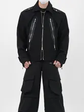 デザイン性のある PU レザー肩パッドジャケット【メンズ・ゆったり・金属ジッパー】