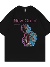 New Order バンドのレトロアメリカンスタイル Tシャツ【オーバーサイズ・ラウンドネック・ブラック】