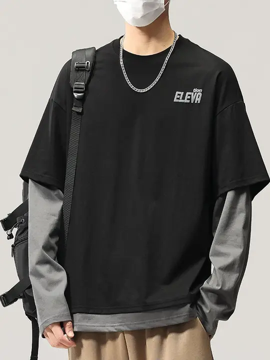 アメリカンビンテージスタイルの長袖Tシャツ【メンズ・春秋用・ルーズフィット・カジュアルデザイン】（セットアップ対応）