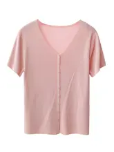 Vネック涼感短袖ニットトップス【快適な通気性・色あせしない・毛玉になりにくい】