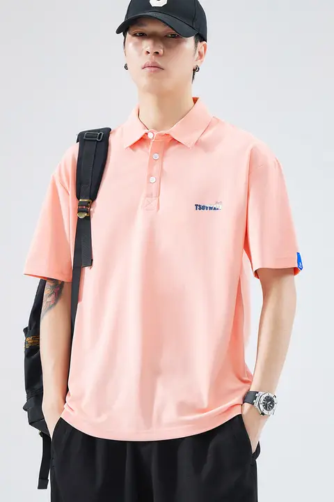 夏用POLOシャツ【メンズ・ショート袖・ピンク・ゆったりしたデザイン】