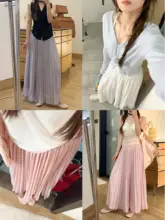 春夏用 優雅な紫色のプリーツスカート【高腰・シフォン素材・中丈】