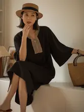 女性用ワイドスリーブシフォンドレス【ネット襟・コントラストカラー・春夏用】（セットアップ対応）
