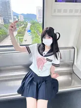 夏用セーラー服【ウエスト絞り・プリーツスカート・女子校制服】（セットアップ対応）