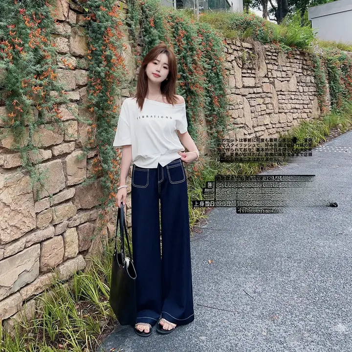 竹節コットンワイドパンツ【フィット・スリムスタイル】（セットアップ対応）