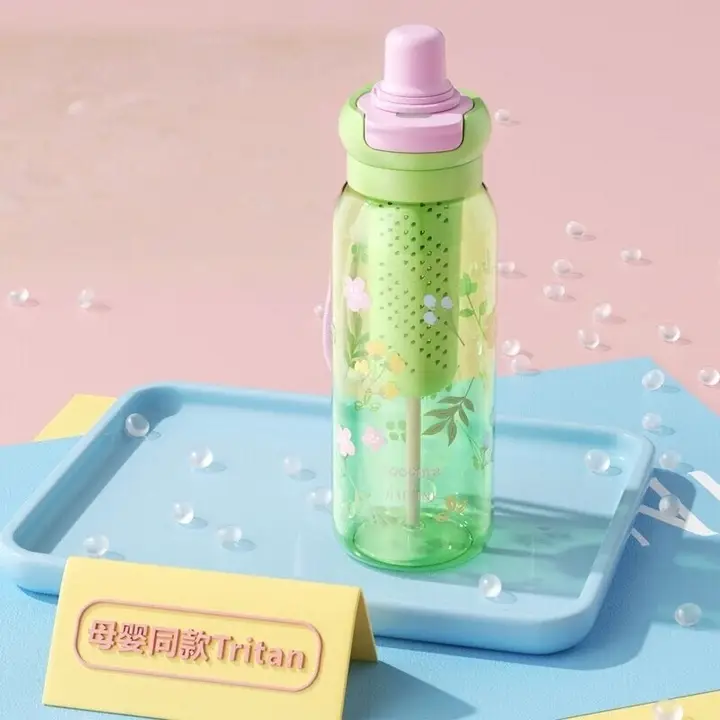 春の花柄の子供用ストロー水筒【耐衝撃・携帯用・トライタン製】