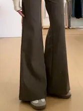 加衿デザインのカジュアルフレアパンツ【低腰・ゆったり・女性用・ブラウン】