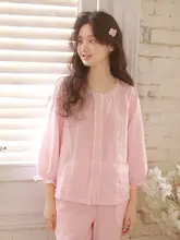 春夏用の薄手コットンパジャマ【胸パッド付き・七分袖・おしゃれなデザイン・室内外兼用】