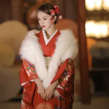 レトロ振袖着物【赤い蝶柄・改良デザイン・女性用・フォト撮影向け】