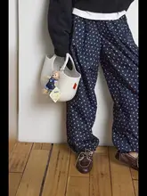 花柄ウエストゴムストレートパンツ【冬用・裏起毛・ゆったりシルエット】（セットアップ対応）