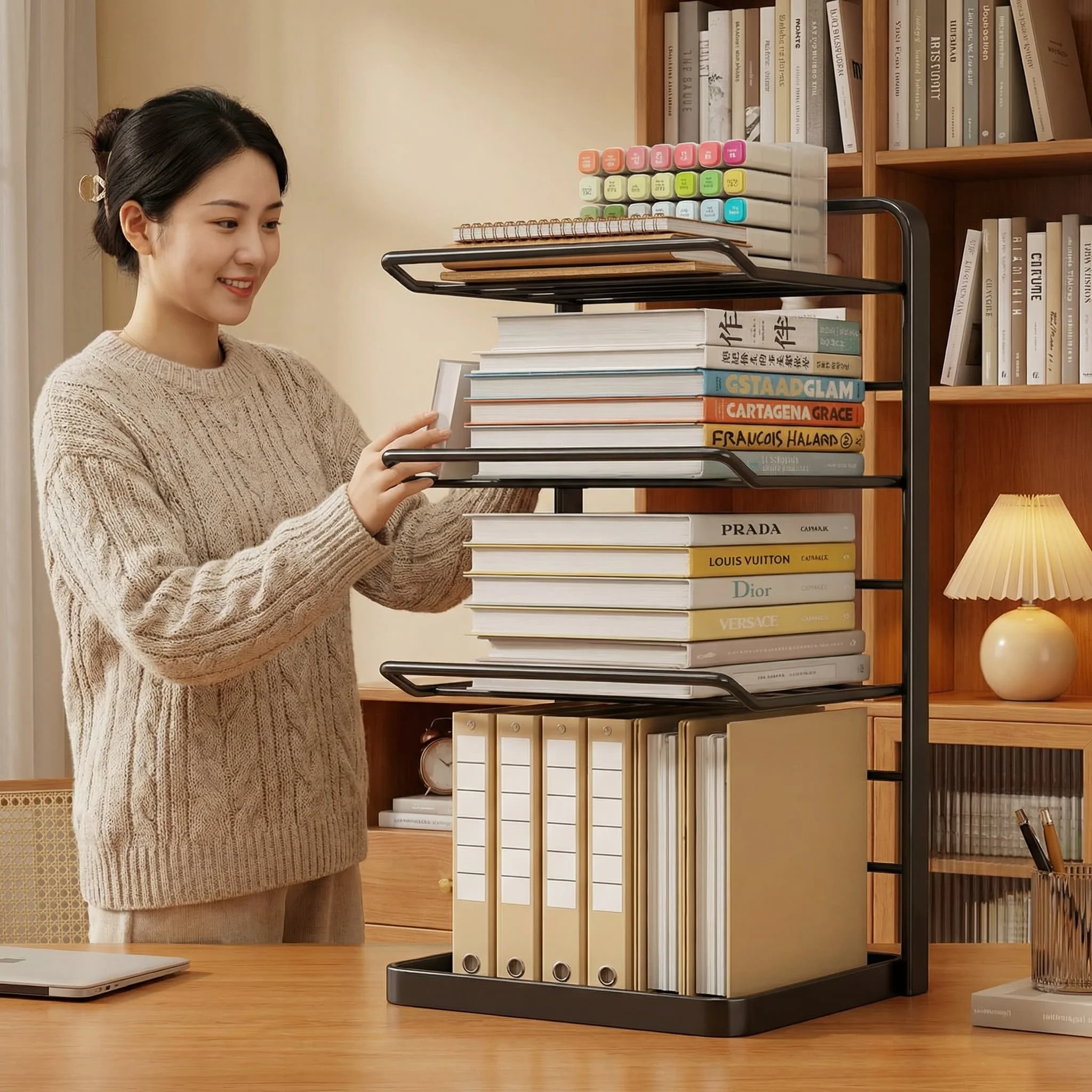学科別の書類整理ラック：多段階設計で学生のデスク収納を最適化