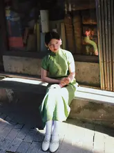 徐行記 オリジナル民国風ブラックホワイトコンビレザーシューズ【カップヒール】