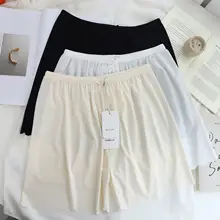 夏用 薄手アイスシルク製 スムーズで楽な 女性用ショートパンツ【ロングストライプ・透け防止】（セットアップ対応）