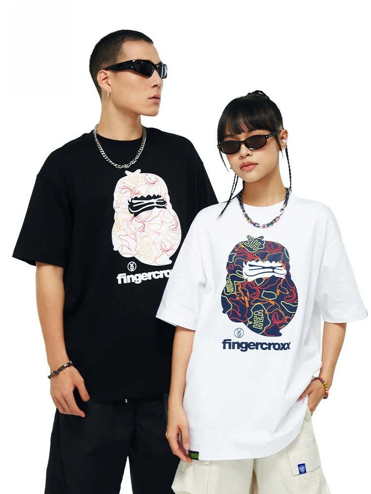 猿人デザイン ラウンドネック半袖Tシャツ：ゴリラ系男子に最適なカーディガン風デザインの日常着