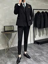 ストライプデザインのダブルブレストスーツセット【ビジネス・カジュアル・結婚式用】
