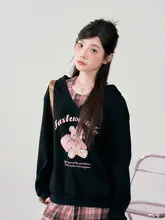 ユニークなデザイン！ブラックフード付きスウェットシャツ【熊のプリント・ゆったり長袖】