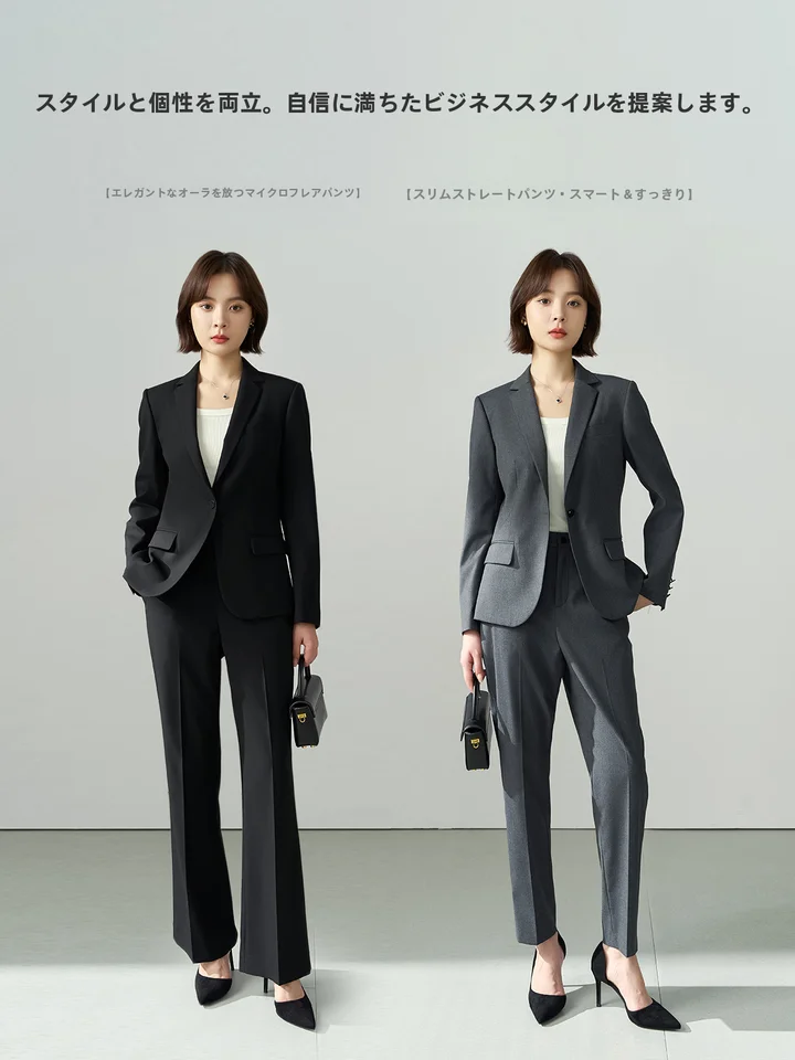グレーのビジネスジャケット【女性用・面接・小柄向け・上品なデザイン】（セットアップ対応）