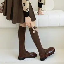 秋冬用 レディース 中筒ソックス【花柄・リボンデザイン・レトロ風】