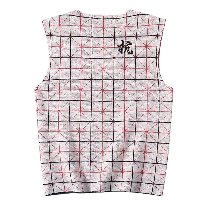抗田字格デザインのニットベスト【秋冬用・ファッションレイヤリング】