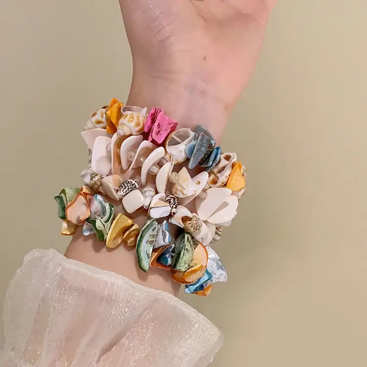 天然貝殻シェルブレスレット【ビーチデザイン・ハンドメイド・旅行用アクセサリー】