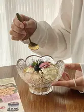 花びら浮彫りガラス デザートボウル 家庭用 アイスクリーム ハードクリア 高級感
