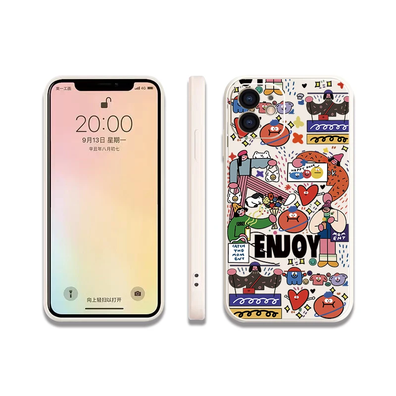 iPhone11 手帳型ケース 個性的カートゥーンデザイン液状シリコーンケース