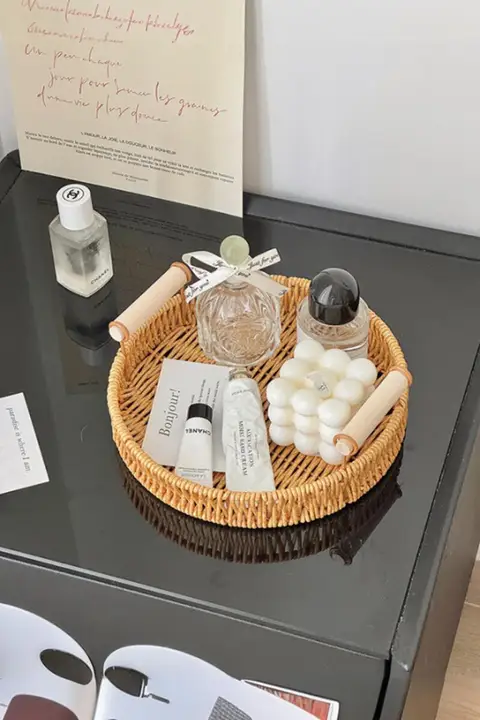 ラタン風アロマキャンドルホルダー用トレイ【おしゃれなフルーツ＆スナックディスプレイ】