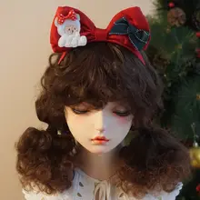 手作り大きなリボンヘッドバンド【クリスマス風・クマデザイン・赤】