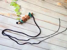 手編みの立体桃の花デザインのウエストベルト【コットンリネン・ドレス装飾用】