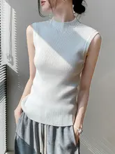 半高ネックニットノースリーブタンクトップ【シンプルデザイン・スタイリッシュ・ジャケットインナー】