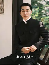 新中式立襟デザインの男性用スーツ【国風・フォーマル・結婚式・春用】