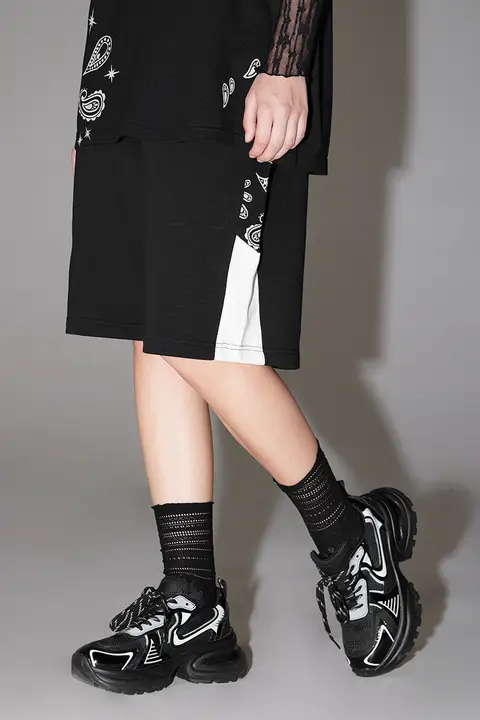 ハーフパンツ ユニセックス ペイズリー柄 パッチワーク バイカラー ストレート ルーズ ストリート 夏「LAMLICKA」
