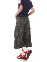 アメリカンレトロスタイル迷彩ワークパンツ【大口ポケット・プリーツデザイン・ユニセックス・ルーズフィット・七分丈】