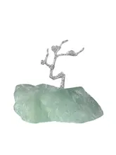 天然緑色フルオライト梅花茶台置物【茶席用・純銀S925製】