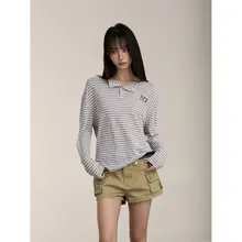 アメリカンレトロストライプ長袖Tシャツ【春夏用・ゆったりフィット・UVカット・カジュアル】
