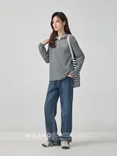 ヴィンテージ風 深青高ウエストストレートジーンズ【体型カバー・長パンツ】（セットアップ対応）
