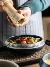 デザイン盛り付け用浅型ボウル【和風・漆喰加飾・ご飯・サラダ用途】