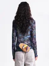 FUNシリーズの趣味プリント波型フリル短袖Tシャツ【レディース・メッシュ・春夏用】
