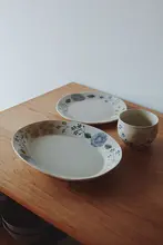 小さなティーカップ 楕円プレート 平皿 無尽夏 手描きシリーズ セラミック