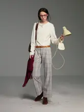 レトロチェック柄 レディース コットンリネン混合 ワイドパンツ【ストレートフィット・微フレア・カ  ジュアル】