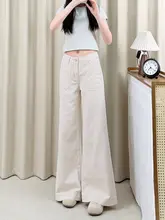 浅い杏色の天絲涼感ワイドレッグデニムパンツ【ハイウエスト・カジュアル・ストレート】