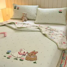 ダブルサイド全棉ベッドカバー【季節問わず・防滑・刺繍デザイン】（セットアップ対応）