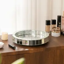高級感ある回転ガラス化粧品収納トレイ【リビング・ダイニング用・インテリアアクセサリー】
